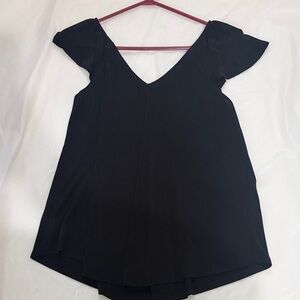 Green Envelope Black V-Neck Top